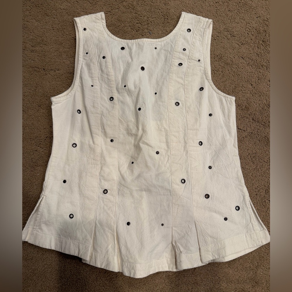 Free People White Peplum Tank Top Black Eyelet Grommet Details Size Medium NWT